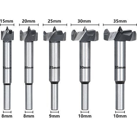 Flintronic Mèche Forstner pour bois, Mèches Forestières, 5 PCS 15/20/25/30/35mm), Foret à Bois en Alliage de Qualité Supérieure avec Queue Ronde Pour le Perçage Dans le Bois,Contreplaqué (1/5)