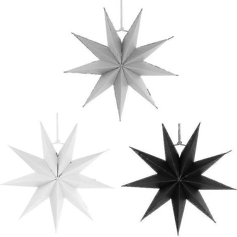 Étoiles pliables, 30 cm, 9 branches, motif poinsettia, pour sapin de Noël - Blanc, gris, noir, lot de 3 (1/5)