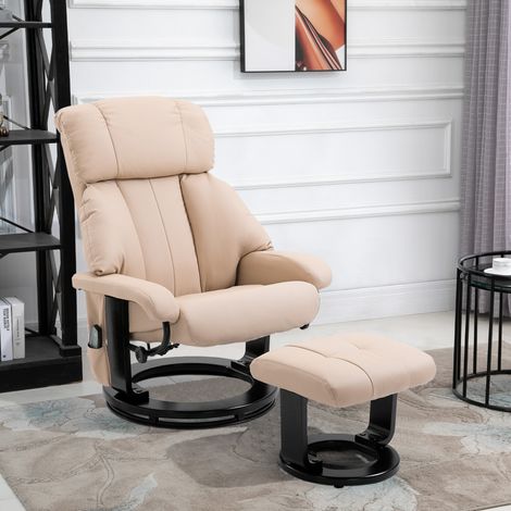 Poltrona relax massaggiante con poggiapiedi, schienale reclinabile, rotazione a 360°, beige HAVRYA (1/5)