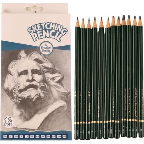 12 pièces kit crayons de dessin 12B à 2H graphite art pour enfants adultes débutants esquisse (1/5)