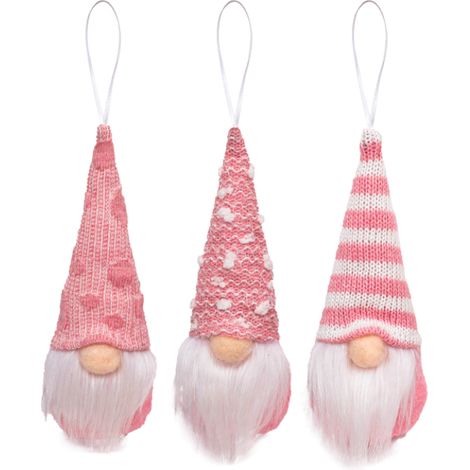 3 pièces décorations gnomes suspendus rose tissu tricoté doux lutins sans visage pour décoration arbre de Noël (1/2)