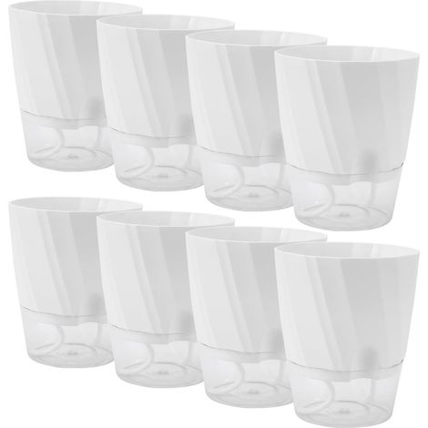 Pot Plante Intérieur Auto-Arrosage - Lot de 8 Pots de Fleurs de 15 cm avec Système d'Irrigation - pour Balcon et Plantes d'Intérieur - Blanc - avec Réserve d'eau Transparente (1/5)