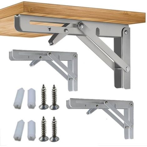 Support Équerre Murale Pliable - MARSEE - 500x170mm - Acier Inoxydable - Lot de 2 - Noir (1/4)