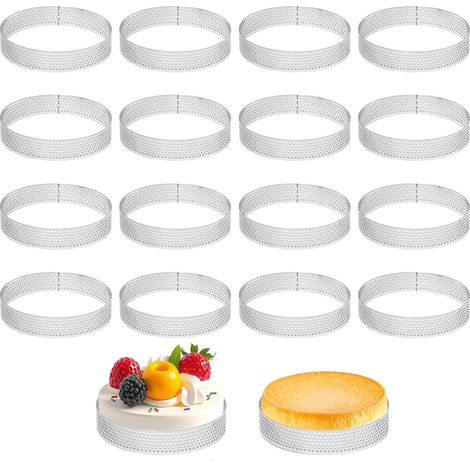 16 Cercle à tarte,Perforé,Acier inoxydable 430,Ø8cm,Moules à pâtisserie,Dessert,Pâtissiers
