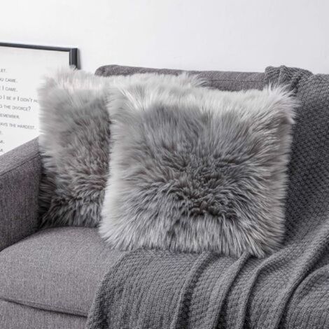Housse De Coussin - Fourrure Synthétique Poils Longs - Pour Canapé Chaise Lit Terrasse - 45 x 45 cm - Lot De 2 (1/5)