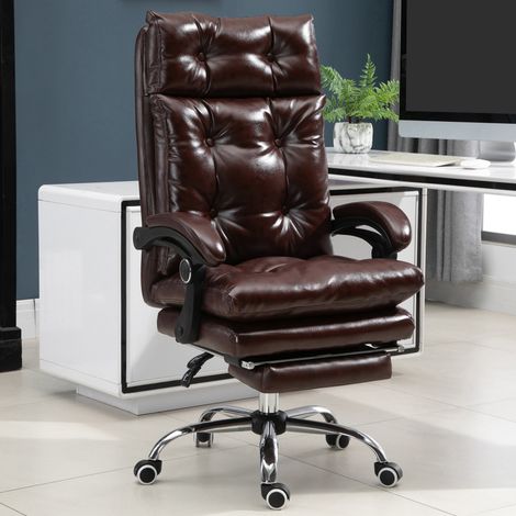 Silla de oficina presidencial ergonómica de piel sintética, giratoria, con altura ajustable, reclinable hasta 135° y reposapiés extraíble, ideal para estudio y escritorio, color marrón.
