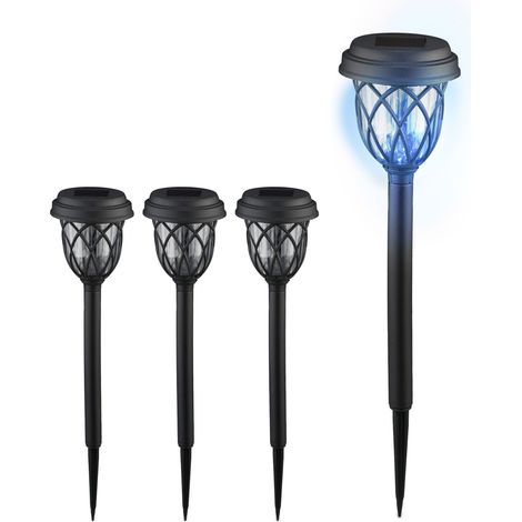 Relaxdays Pack 4 Luces Solares LED, Faroles Diseño Farol, Iluminación Jardín y Exteriores, 42,5x10 cm, con Estaca, Negro