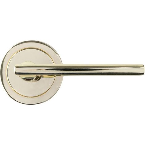 Maniglia dritta con rosetta Ø65mm in alluminio color ottone lucido (inclusa ferramenta) (1/3)