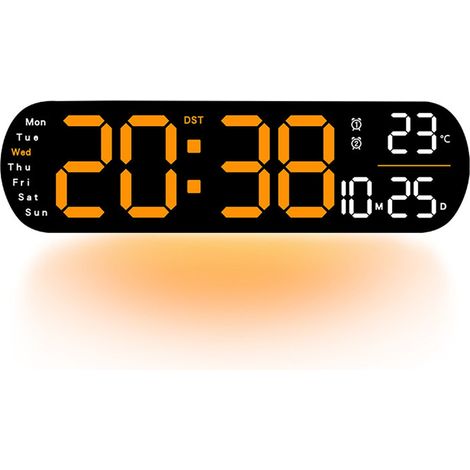 Horloge Murale Numerique - 35 Cm - Affichage Temperature Et Date - Reglage Automatique Heure d'ete - Lumiere Nocturne - Regulation Automatique Luminosite - 1 Piece (1/5)