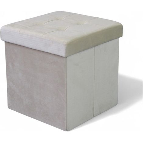 Pouf contenitore quadrato in velluto beige salvaspazio per arredamento elegante dimensioni 38x38x38 cm (1/5)