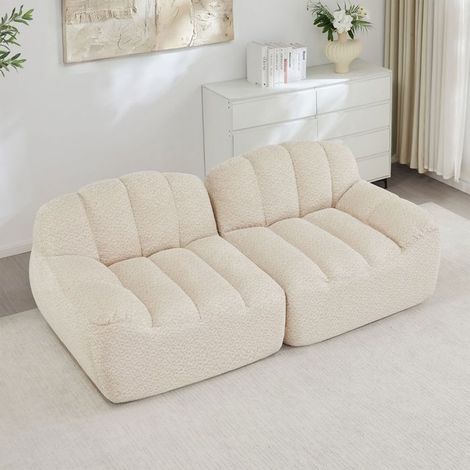 Canapé modulable - SOGEU - Forme coquillage - 2 places - Bicolore beige/blanc - Coussins d'assise profonds (1/5)