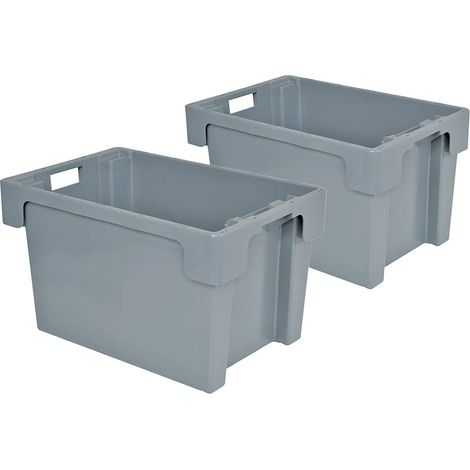 BRB 2 bacs empilables - Dimensions (L x l x h) : 600 x 400 x 350 mm - 60 l - Gris - Fond / parois fermées