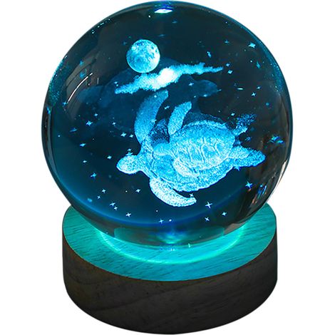 3D Veilleuse boule de cristal, avec des couleursdirigéPied de lampe à motif tortue, lumière à couleurs changeantes