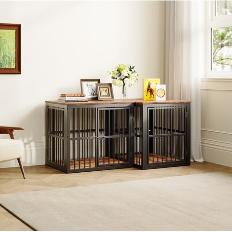 Cage pour chien meuble 68,4 x 53 x 61 cm, 3 portes, combinable et empilable HAVRYA (1/5)