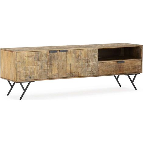 Mueble para televisión 2 puertas, 1 cajón mod-Alma acabado madera de mango lavado, 175cm(ancho) 55cm(alto) 40cm(largo) (1/5)