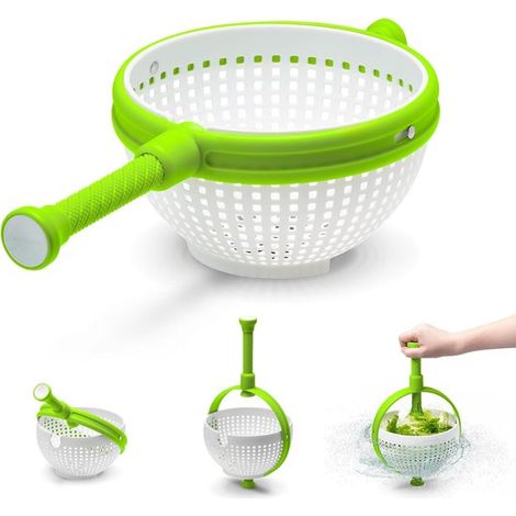 Centrifugadora de ensalada, Colador giratorio plegable multifuncional para la cocina, Colador ergonómico, Rápido y fácil de usar, Verde, blanco (1/5)