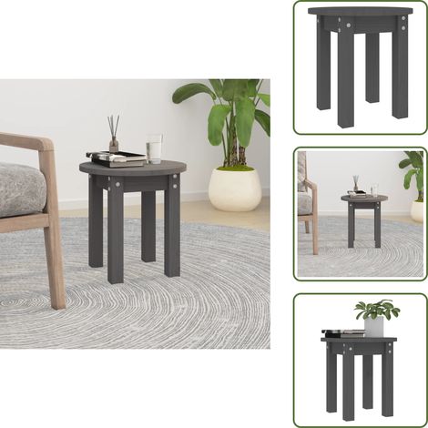 Table basse Gris Ø 35x35 cm Bois massif de pin - Table Basse - Meuble Salon - Table D'appoint - Table Ronde - Bois Massif (1/5)