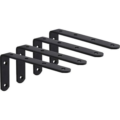 （125 X 75 X 3mm 4Pcs Black）Wall Shelf Bracket with Screws Wall Shelf Support L-Shaped Bracket Fixing Bracket for Shelf Decoration Kitchen Bedroom Hanging Furniture Cupboard