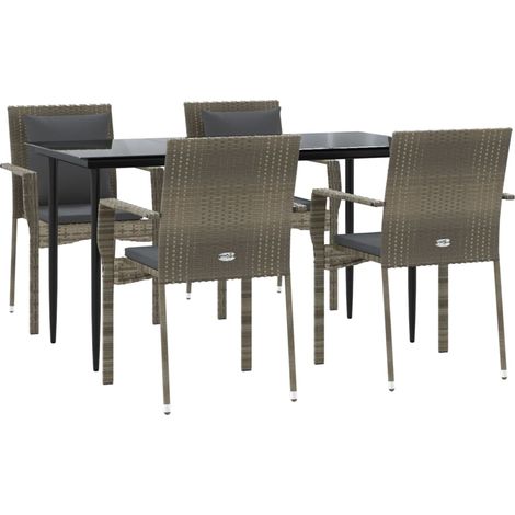 Muebles de comedor y cojines de jardín 5 piezas negro y gris 020014863 (1/5)