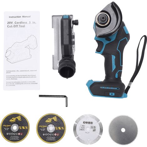Kit de meuleuse d'angle sans fil, mini outil de meulage électrique sans balais 14 000 tr/min avec 4 disques de coupe, coupe-portable pour métal, bois, carrelage, machine nue, housse anti-poussière et (1/5)