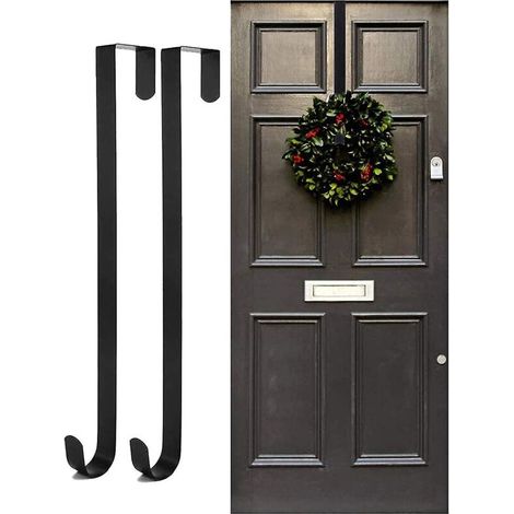 CREA Crochet de porte de suspension de couronne pour porte de Noël, support de couronne en métal 2 pièces, crochet de couronne pour porte d'entrée, crochet de couronne de Noël au-dessus du support de (1/4)