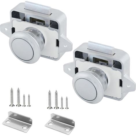 2 Pieces Bouton Poussoir Loquet 14-16mm Bouton Poussoir Serrure Camping Sans Clé Serrure de Meuble Fermoir de Meuble de Porte avec Vis Pour Placard Yachts Tiroir Caravane Armoire (1/5)