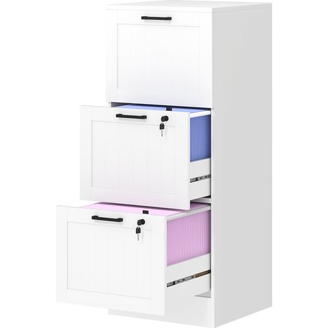 Classeur 3 tiroirs pour bureau avec rails suspendus réglables A4 et lettre blanc