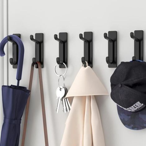 Adhesive Wall Hook, Bathroom Towel Rack, Kitchen Dishcloth Hook, Adhesive Coat Rack, No-Drill Wall Mount, Waterproof, Rustproof, Black, 6 Pieces (1/5)