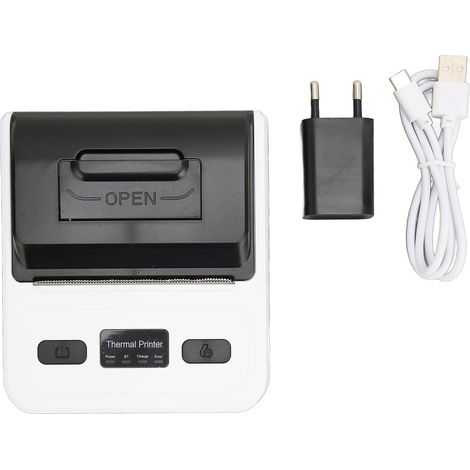 Imprimante thermique d'étiquettes portable - Interface USB-C, batterie 2000mAh, impression rapide pour bureau et domicile, couleur blanche. (1/5)