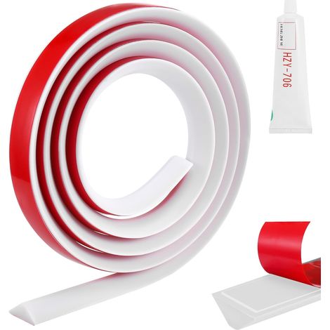 Shower Threshold Water Dam, 2 m Rubber Seal Shower Door, Anti Overflow Shower Barrier, Shower Threshold with Sealant Stickers, Flexible Shower Barrier (White) (1/5)