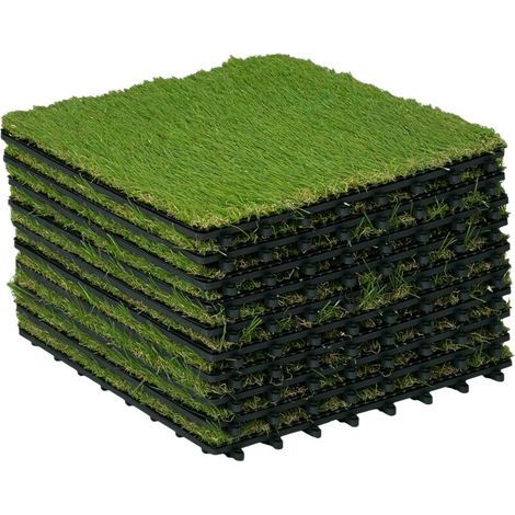 Gazon synthétique Artificiel Set de 10 Dalles Carreaux 30 x 30 cm épaisseur Confort 3,5 cm à emboîter Vert (1/5)