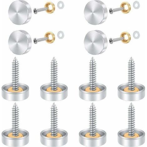 Cache Vis en Acier Inox，12 Pcs Vis à Miroir, Cache Vis en Acier Inox 16mm en Acier Inoxydable Miroir Décoratif Vis Couvercle Cap Clous avec Rondelles pour Tables à Miroir Plaques de Bain Armoi (1/5)