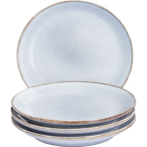 Conjunto de 4 platos de postre de gres caolín artesanal acabado esmalte reactivo azul claro Juniper (1/5)
