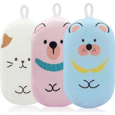 3-Pack Éponge de bain, motif ours chien chat, doux absorbant sans latex, pour bébé enfant adulte (1/5)