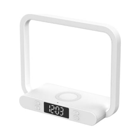 Lampada da comodino 4 in 1 con ricarica wireless, luminosità regolabile, lampada da tavolo da 1W con orologio, porta di ricarica USB, controllo touch, adatta per camera da letto, studio, ufficio (1/5)