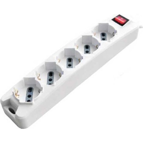 V-TAC Multipresa con Cavo 1,5mt 5 Prese 10/16A 2P+T Bipasso + Shuko Interruttore Luminoso Spina 16A 2P+T Colore Bianco - SKU 8712 (1/3)