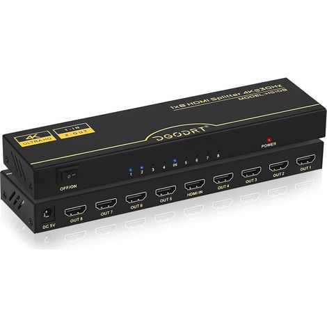 Splitter HDMI 4K, Répartiteur HDMI 1 Entrée 8 Sorties, Sépartiteur HDMI pour 4K 3D 1080P HDCP1.4 avec HDTV,DVD,PS3/4,Blu-Ray,Projector (1/5)