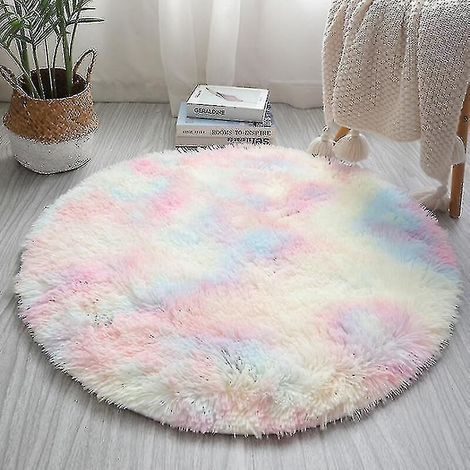 Nordic Rainbow Tapis en peluche teint en cravate Rond Doux Moelleux Rainbow Rug (1/4)
