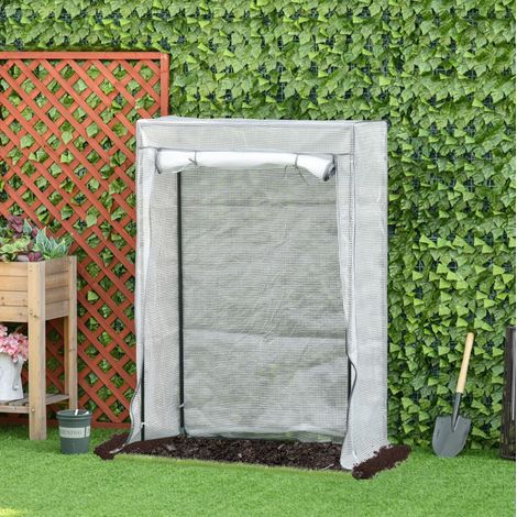 Serre de jardin tunnel compacte pour balcon et petits espaces, structure en acier galvanisé, housse plastique imperméable et porte enroulable, blanche  CHICFURN (1/5)