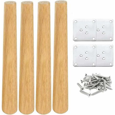 Pieds De Table En Bois De 30 Cm Lot De 4 Pieds De Meubles En Bois Massif Inclinés Coniques Avec Plaques De Montage Et Vis Pour Canapé-Lit Armoire Canapé Chaise (Vertical) (1/4)