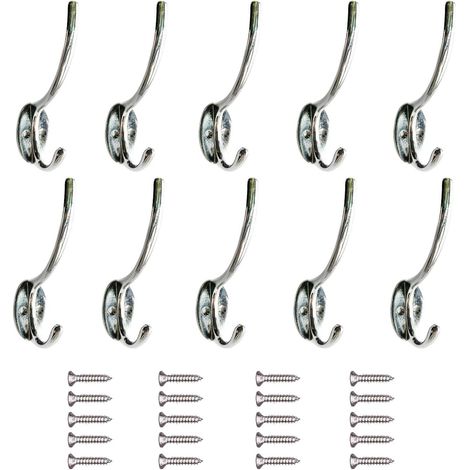 ZOLGINAH Perchero, PietyPet 10 Piezas Sujetadores de Metal Dobles Grandes Gancho para Bata Colgando con Tornillos, Plateado (1/5)
