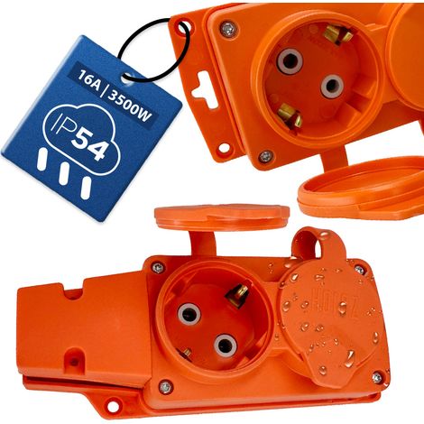 Bloc 2 Prises mobile caoutchouc Schuko Type F IP54 16A 3500W étanche Orange - HOROZ ELECTRIC (1/5)