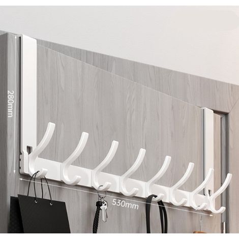 Porte-manteau de porte avec 8 crochets, utilisable aussi bien au-dessus qu'en dessous, pour une utilisation optimale de l'espace derrière la porte, capacité de charge 20 kg, 53 cm × 28 cm × 5,5 cm, bl (1/4)