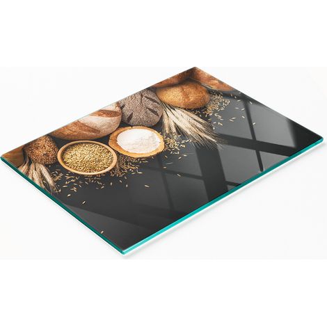 Tabla de cortar decorativa de vidrio para cocina, pan y trigo, 80x52 cm