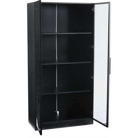 Vitrine en verre noire avec éclairage LED APP, armoire haute à 4 portes, 160 x 80 x 40 cm (1/5)