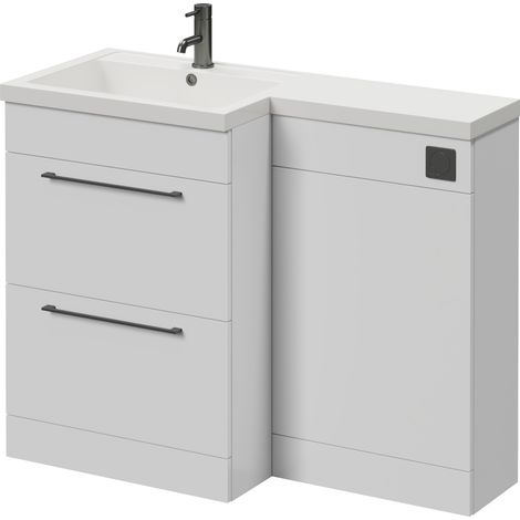 Napoli 460 Gloss White 1100mm 2 Drawer Vanity Unit Toilet Suite with Left Hand Square Lucia Basin - 1100mm - Gunmetal Grey 320mm HandleWithout Kingston Toilet Pan
