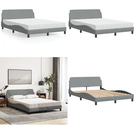 Bett mit Matratze Hellgrau 120x200 cm Stoff - Schlafzimmermöbel - Doppelbett - Boxspringbetten - Betten Mit Matratze - Lattenrost - Home & Living (1/5)