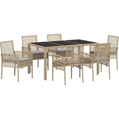 Maison Exclusive - Garten Essgruppe 7 pcs Beige Poly-Rattan