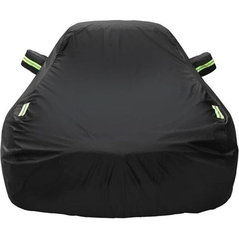 Bâche pour voiture SUV imperméable 480 x 175 x 150 cm – Tissu enduit d'argent 190T – Protection extérieure – Couverture noire étanche-Crezuo