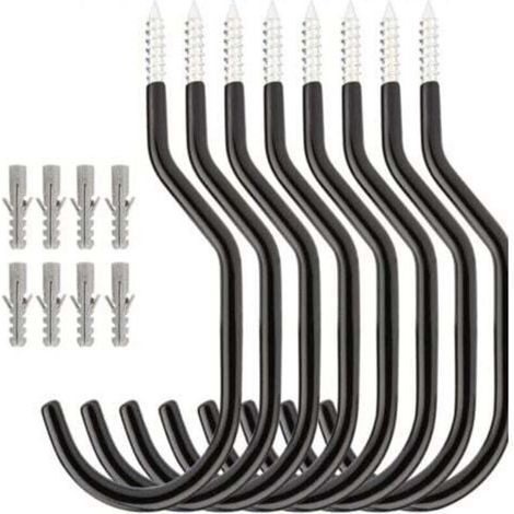 Set mit 8 Fahrradhaken aus Stahl für die Deckenmontage, Wandhaken für Garage und Gartenhaus, Schwarz